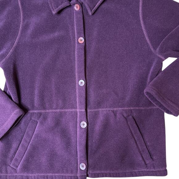 Eddie‎ Bauer Polartec Jacket Polyester Burgundy Collared Button Up Fleece L Tall - Picture 2 of 5